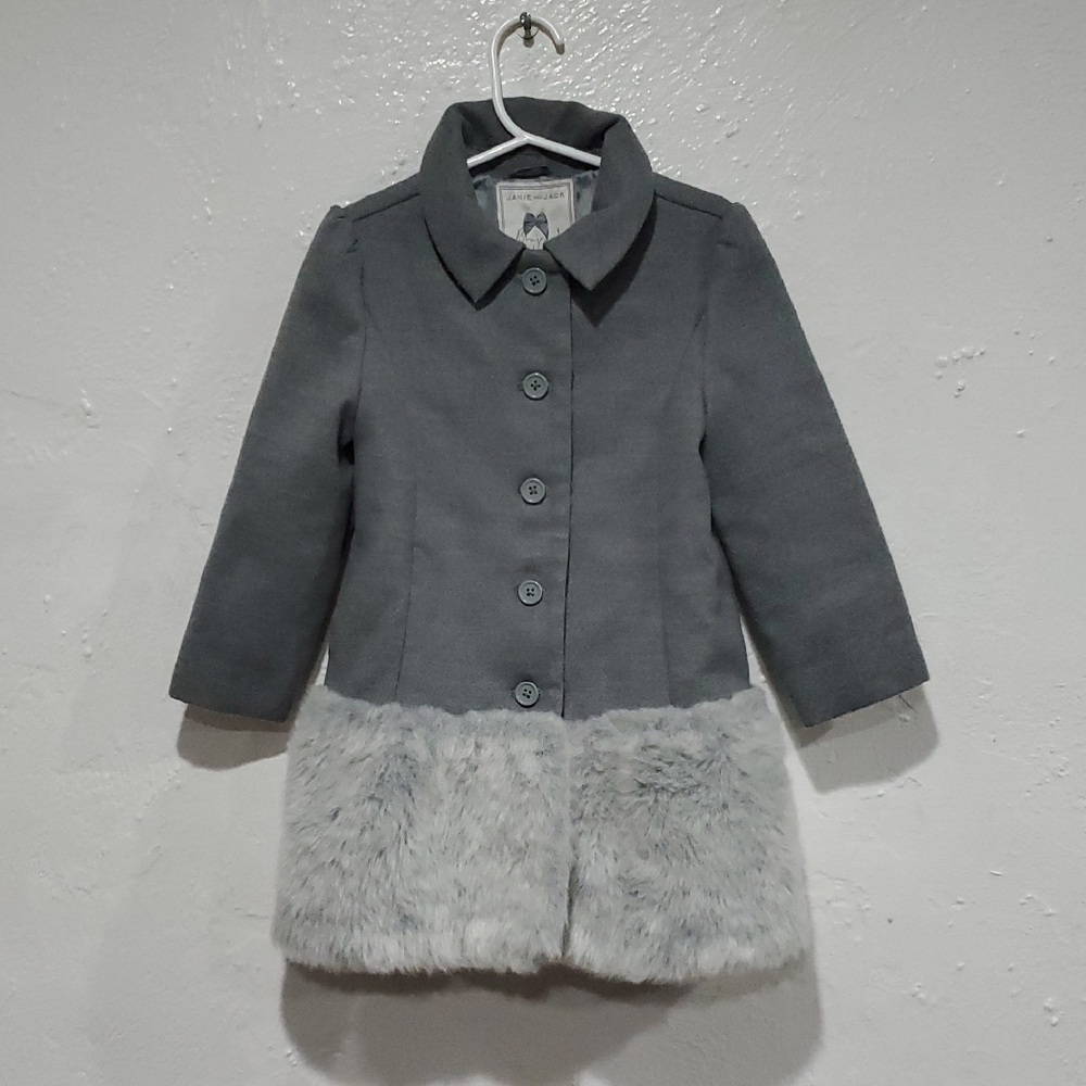 Janie and Jack Bonjour Holiday Girls' Gray Coat with Faux Fur Hem Size 3